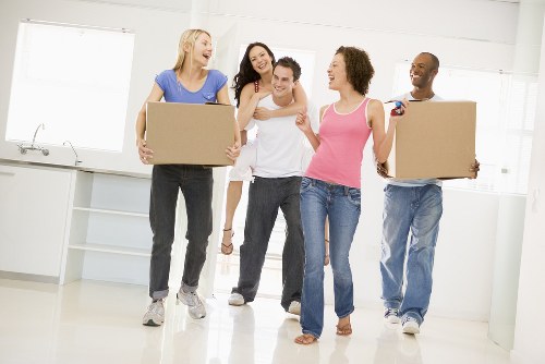 Office relocation planning in Woolwich with boxes and workstations