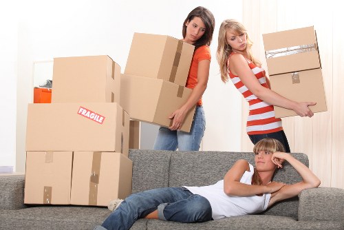 Packed boxes and luggage arranged for student storage in Woolwich