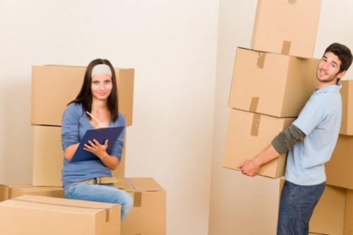Organized boxes and furniture in a storage space